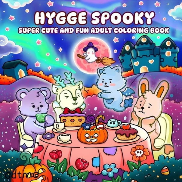 Omalovánki Hygge Spooky cu motivul unei atmosfere înfricoșătoare 20 × 20 cm 24 pagini desene simple pentru copii și adulți pentru colorat creativ