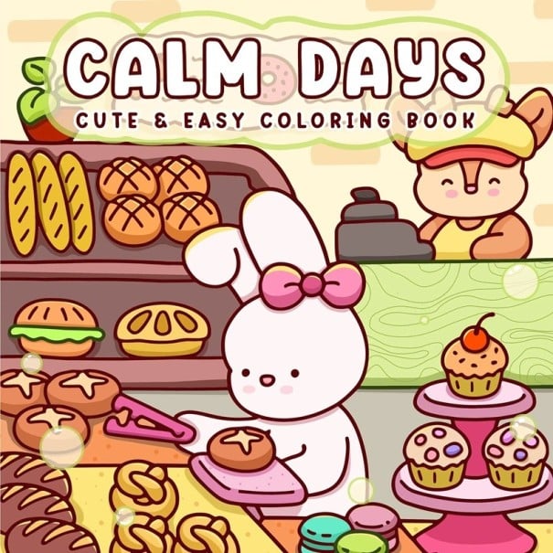 Omalovánky Calm Days 20 × 20 cm roztomilé motivy pečení pohádková knížka na vybarvení pro děti i dospělé 1