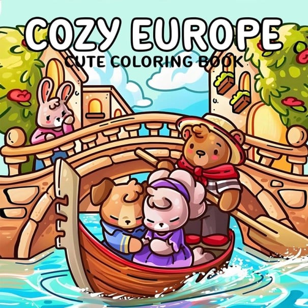 Omalovánky Cozy Europe kroužková vazba 20 × 20 cm bloco com motivo de animais adoráveis e cenários europeus para colorir 1