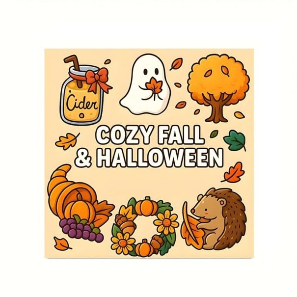 Omalovánky Cozy Fall Halloween roztomile strašidelné 20 x 20 cm 28 jednostranných stran jednoduché motivy pro děti i dospělé 1