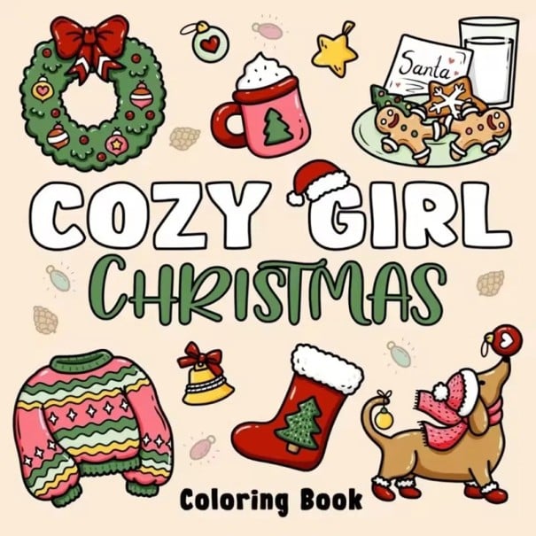 Omalovánky Cozy Girl Christmas roztomilé vánoční ilustrace 21 × 21 cm kreslicí kniha s jednoduchými obrázky pro děti 1