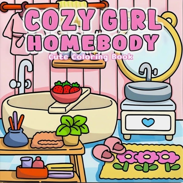 Omalovánky Cozy Girl Homebody 20 x 20 cm 24 jednostranných stran papírové ilustrace pro relaxační kreslení doma 1
