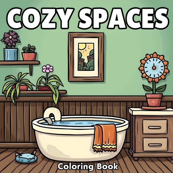 Omalovánky Cozy Spaces 20 x 20 cm papírové ilustrace s motivy interiéru pro relaxační vybarvování a kreativní kreslení 1
