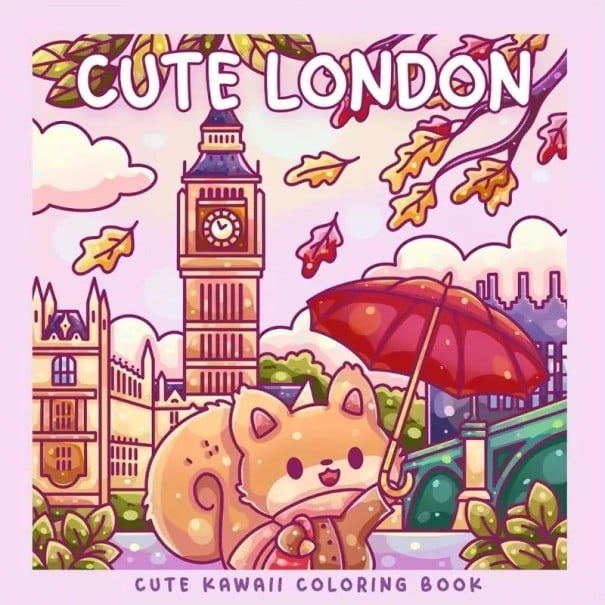 Omalovánky Cute London kreslené mestské motívy 21,3 x 21,3 cm 40 strán papierové vyfarbovanie jednoduché pre deti aj dospelých 1