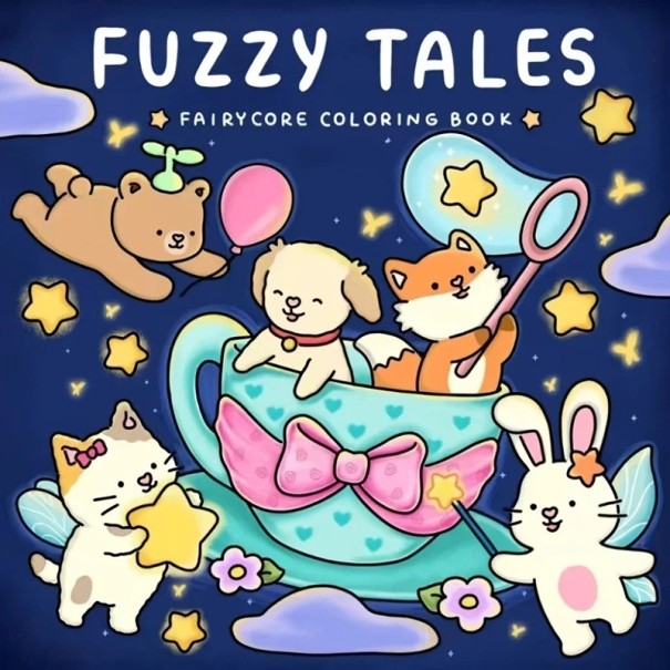 Omalovánky Fuzzy Tales roztomilé scénky 40 stran 21,3 x 21,3 cm papírové vybarvování uklidňující pro děti i dospělé 1
