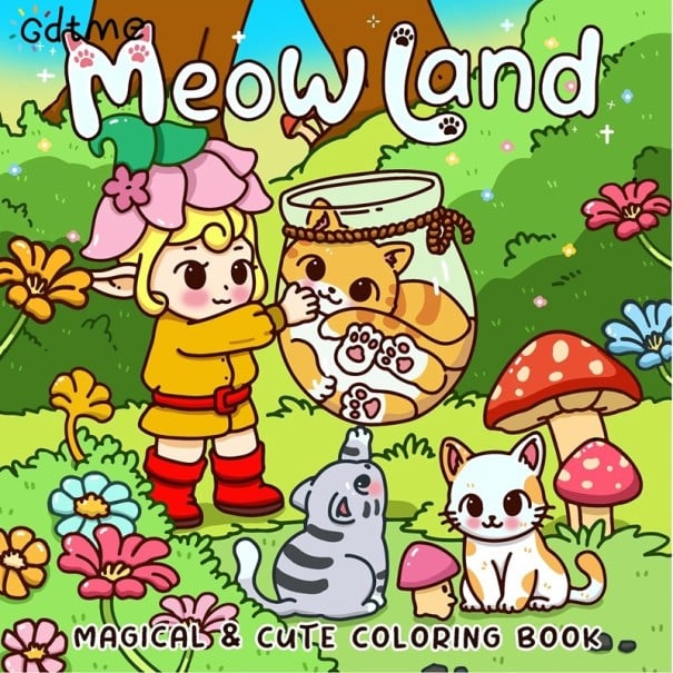 Omalovánky Meow Land roztomilă lume a pisicilor 20 × 20 cm carte de colorat 24 pagini relaxante pentru copii și adulți