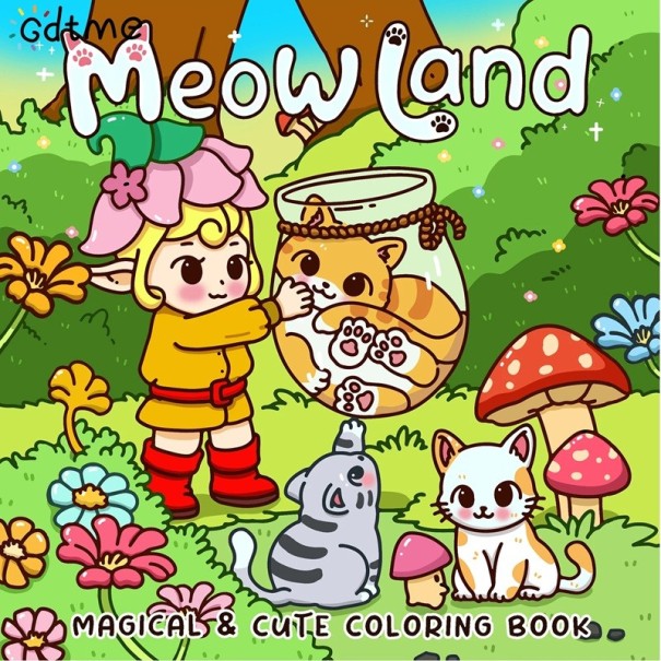 Omalovánky Meow Land roztomiló macskás világ 20 × 20 cm színező könyv 24 oldal pihentető gyerekeknek és felnőtteknek 1