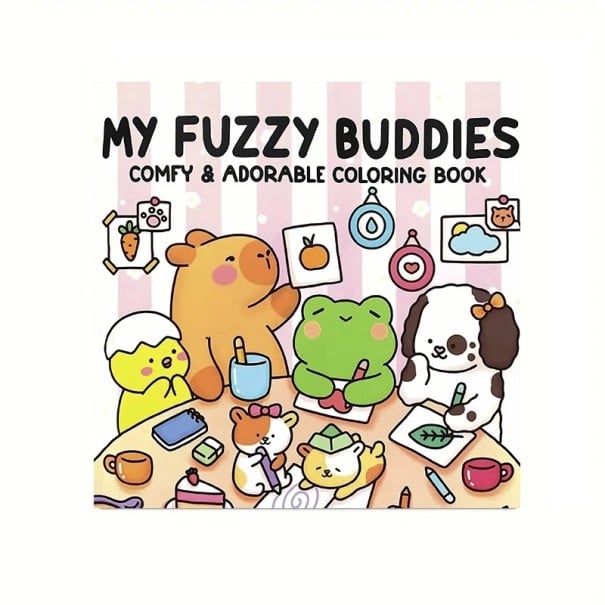 Omalovánky My Fuzzy Buddies roztomilé zvieracie motívy 20 x 20 cm 28 jednostranných strán jednoduché kreslenie pre deti aj dospelých 1