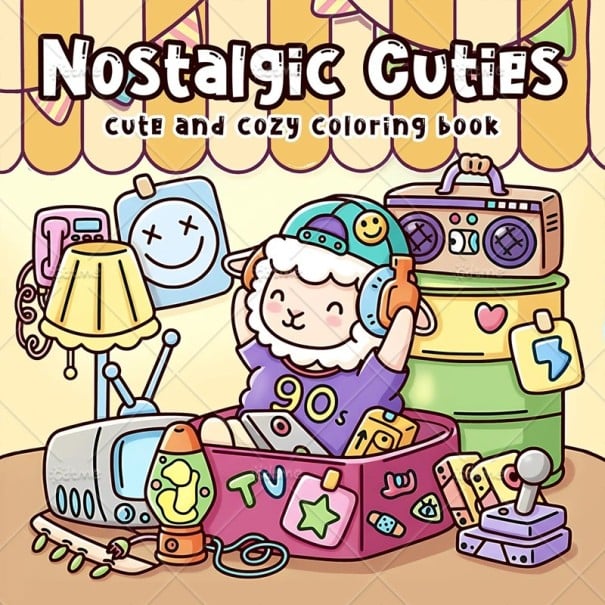 Omalovánky Nostalgic Cuties s retro motivy 20 × 20 cm 24 stránek jednoduché kresby pro děti i dospělé kreativní vybarvování 1