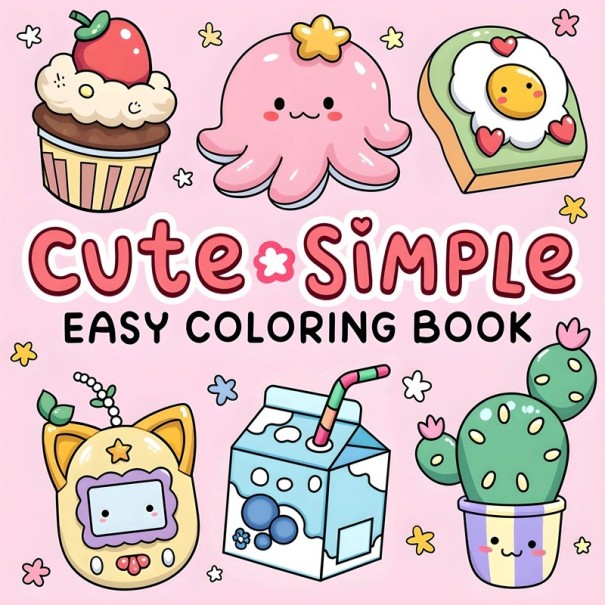 Omalovánky para niños y adultos con ilustraciones adorables y simples, motivos dibujados en rosa, libro para colorear para relajación y diversión 1