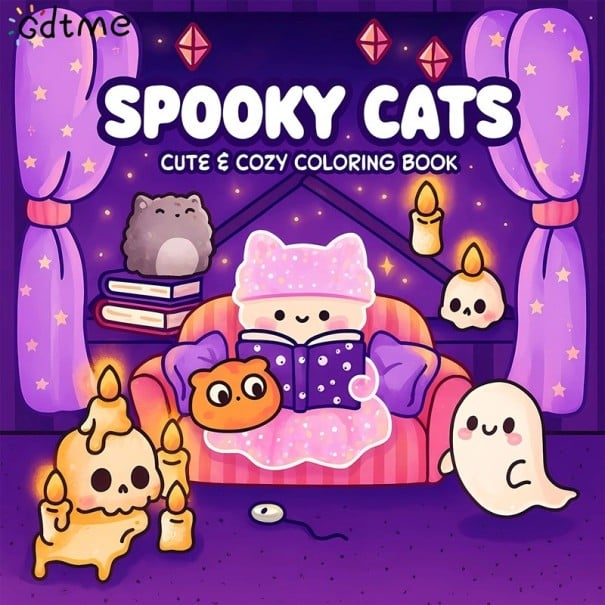 Omalovánky Pisici Spooky cu motivul atmosferei înfricoșătoare 20 × 20 cm 24 pagini desene simple pentru copii și adulți relaxare prin colorare