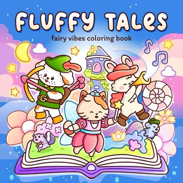 Omalovánky pro děti pohádkový motiv Fluffy Tales 20 x 20 cm jednoduché kreslení roztomilé ilustrace pro volný čas 1
