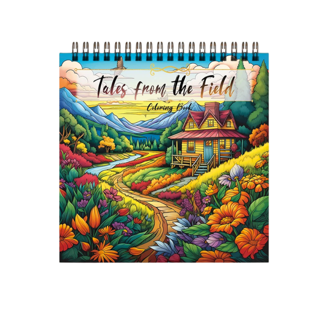 Omalovánky Tales from the Field kroužková vazba 21 × 21 cm 30 listů blok s motivem krajiny, květin a venkovského domu 1