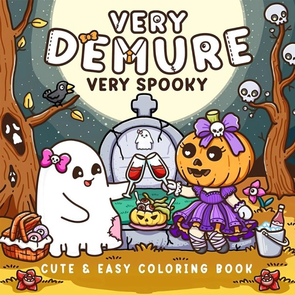 Omalovánky Very Demure so strašidelne roztomilým Halloween motívom 20×20 cm rozprávková knižka na vyfarbovanie pre deti aj dospelých 1