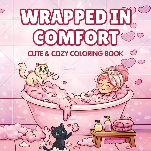 Omalovánky Wrapped in Comfort s motivem domácí pohody 20 × 20 cm 24 stránek jednoduché kresby pro děti i dospělé relaxační vybarvování 1