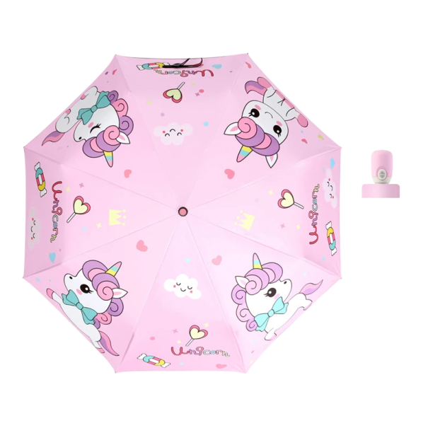 Ombrello Pieghevole Rosa con Unicorni Ombrello Leggero per Bambini contro la Pioggia Ombrello Compatto da Viaggio per Scuola e Gite 1