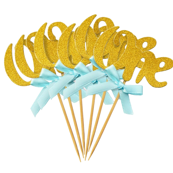 One Blue Cake Toppers 6 pcs gold