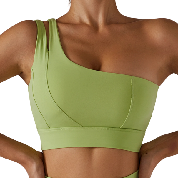 One-Shoulder-Sport-BH. Sport-Top für sportliche Aktivitäten. Sport-BH mit Push-up-Effekt V324 grün S