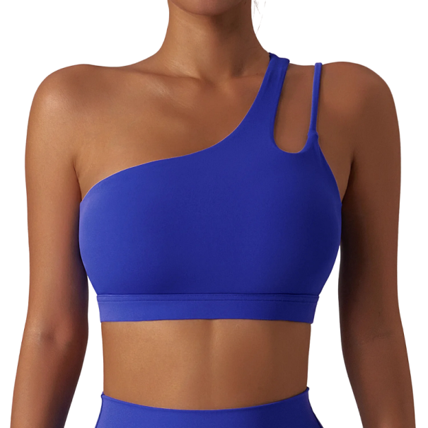 One Shoulder Sports Bra Sports Top for Exercise with Cut-Out Back Sports Bra with Push-Up Effect dark blue S