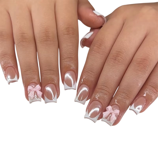 Ongles français métalliques artificiels 24 pcs Pointes carrées de taille moyenne Couverture complète Autocollants en acrylique pour femmes Manucure 1