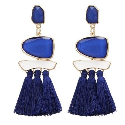 Oorbellen met stenen en franjes J2925 blauw