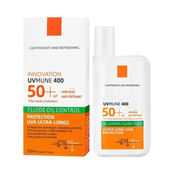 Opalovací krém na obličej SPF 50+ s vysokou UV ochranou hydratačný fluid 2v1 50 ml ľahká vodová textura pre mastnú aknóznu aj zmiešanú pleť 1