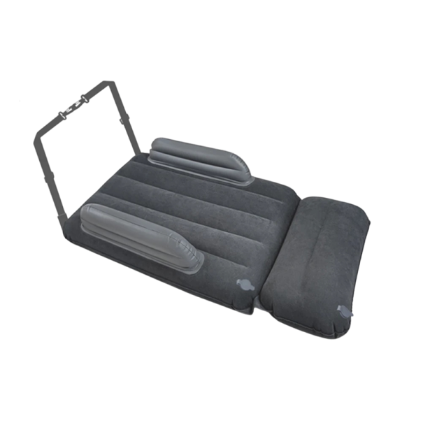 Opblaasbare matras voor kinderen 95 x 48 cm PVC Ergonomische golf Verstelbare gesp Dubbele zijblok 10 cm Reisbedje voor auto en vliegtuig zwart