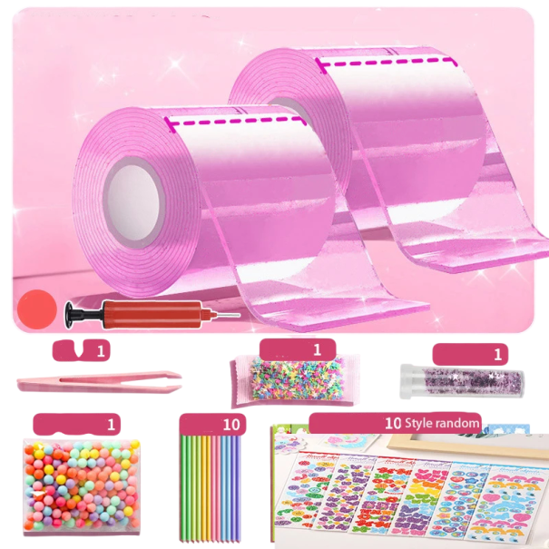 Opblaasbare nano-gel DIY dubbelzijdige tape 2 stuks 1 m x 5 cm Rekbare waterdichte kleurentape met accessoires donkerroze