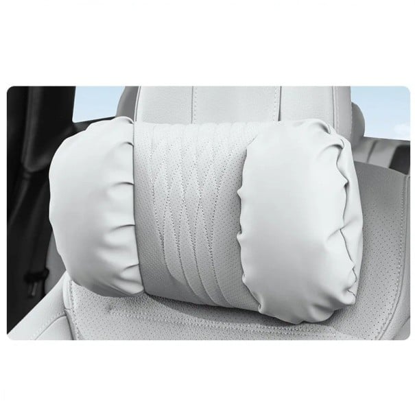 Opěrka hlavy do auta z umělé kůže měkký pohodlný polštář cca 33 × 20 × 11 cm ergonomický doplněk interiéru vozidla bílá