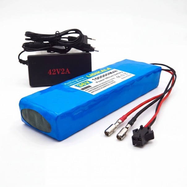 Oplaadbare lithiumbatterij voor elektrische step LIDIKALA 36 V 10S2P met oplader 42 V 2 A Bullet- en SM-connectoren 186 x 66 x 38 mm Blauw 1