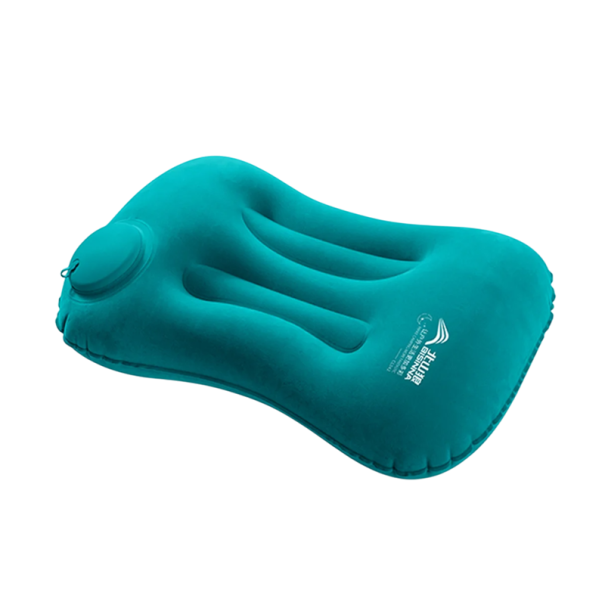 Oppustelig campingpude 30 x 45 cm Let rejsepude 126 g PVC-materiale Kompakte dimensioner Sammenfoldelig oppusteligt campingtilbehør turkis