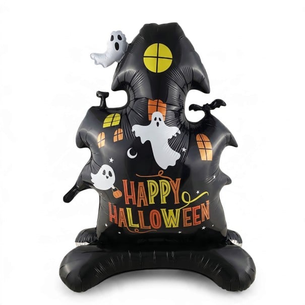 Oppustelig spøgelseshus med teksten Happy Halloween Stående ballon Halloween dekoration Sort med spøgelser Festpynt til fejring 1