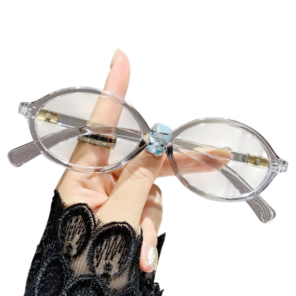 Ópticas retro ovais de plástico com filtro de luz azul Ópticas elegantes contra a fadiga ocular Estrutura transparente para trabalho no computador e leitura cinzento