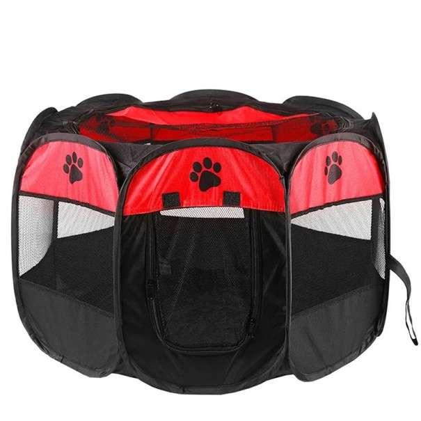Opvouwbare achthoekige kennel voor honden en katten 73 x 73 x 43 cm Draagbaar nest voor huisdieren met omheining Geboorteplaats en fokbenodigdheden rood
