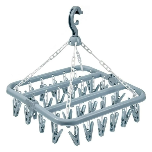 Opvouwbare droogrek van kunststof, 32 wasknijpers, 32 x 32 x 34 cm Praktisch droogrek voor in de woning en op het balkon Opvouwbaar en ruimtebesparend blauw