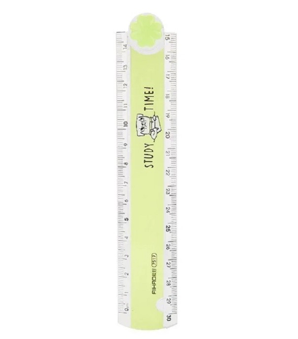Opvouwbare duimstok voor kinderen met een totale lengte van 30 cm. Kleurrijke schoolliniaal voor kinderen met een leuk motief. Transparante vouwliniaal voor school. groen