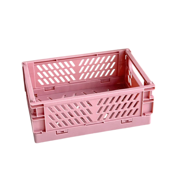 Opvouwbare plastic opbergdoos met handvatten 15 x 10 x 5,8 cm Draagbare opbergdoos voor kleine spullen Organizer voor thuis en kantoor roze