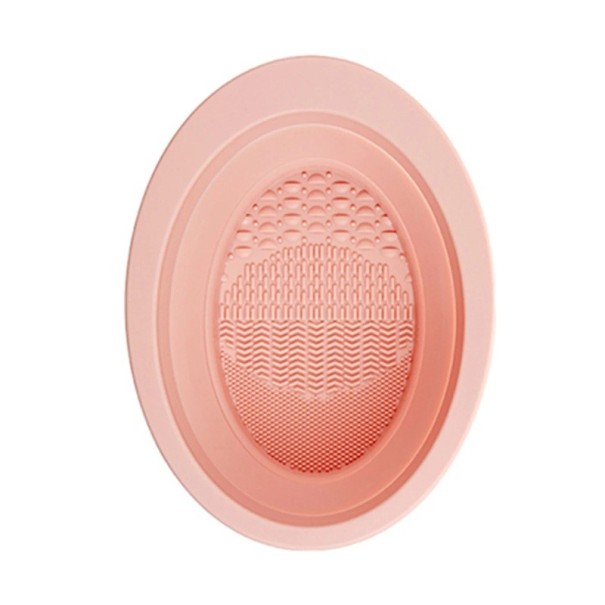 Opvouwbare reinigingskom voor make-upkwasten, 14,5 x 10,5 cm, siliconen ei-reinigingstool, draagbare hulp van silicagel voor vrouwen, cosmetische verzorging roze