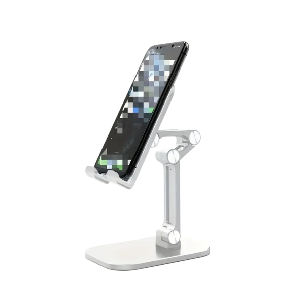 Opvouwbare, verstelbare mobiele telefoonhouder voor op het bureau, compacte reisstandaard, universele smartphone-ondersteuning wit