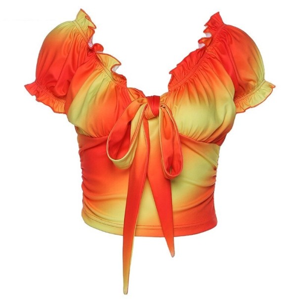 Orange plisseret dametop M
