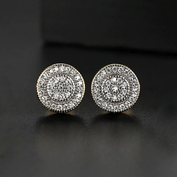 Orecchini a bottone da donna con zirconi oro