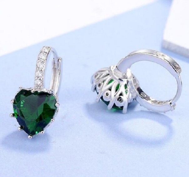 Orecchini a cerchio da donna a forma di cuore G520 verde scuro