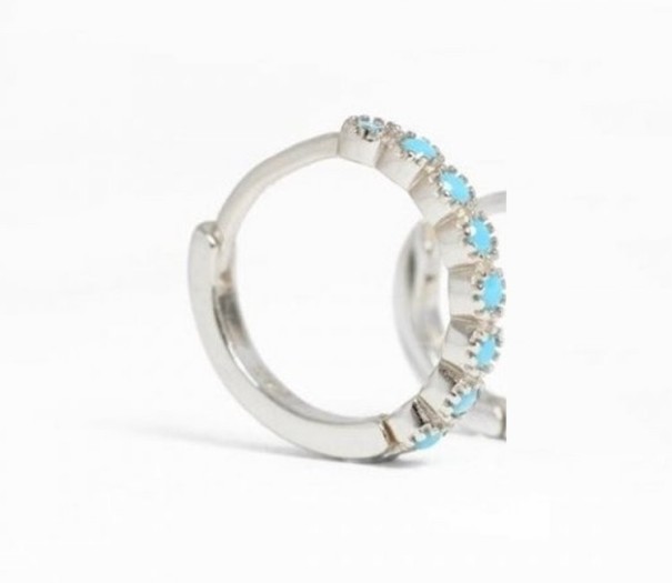 Orecchini a cerchio da donna con pietre blu argento 8 mm