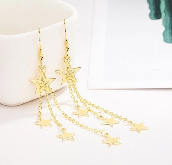 Orecchini a pendente da donna con stelle A3166 oro