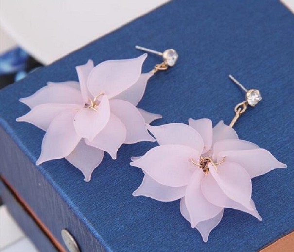 Orecchini a pendente da donna fiori G998 rosa