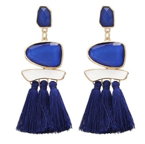 Orecchini con pietre e frange J2925 blu