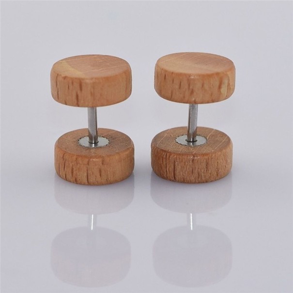 Orecchini da uomo in legno a forma di manubrio J2104 marrone chiaro