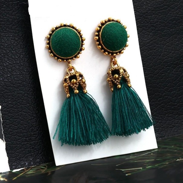 Orecchini pendenti da donna con frangia H693 verde scuro