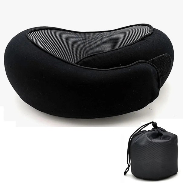 Oreiller de voyage gonflable en forme de U design escargot Soutien ergonomique du cou 360° Oreiller respirant pour avion voiture Housse amovible et lavable 32x14 cm noir