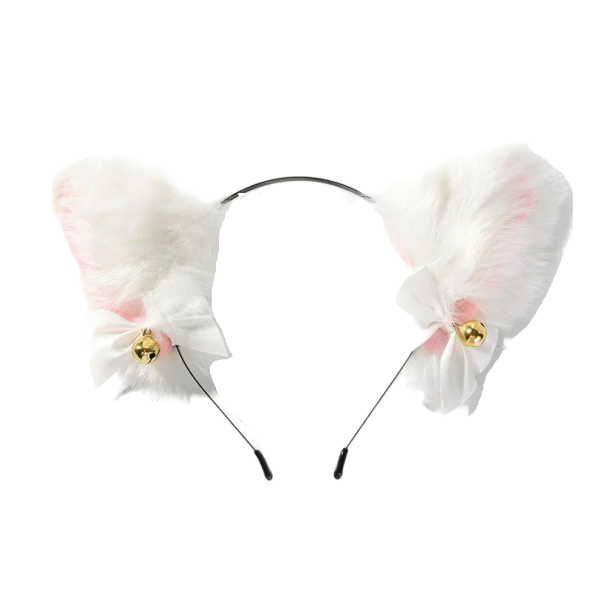 Oreilles de chat sur un serre-tête Oreilles de chat avec grelots Oreilles de chat en peluche sur un serre-tête Accessoire de cosplay blanc